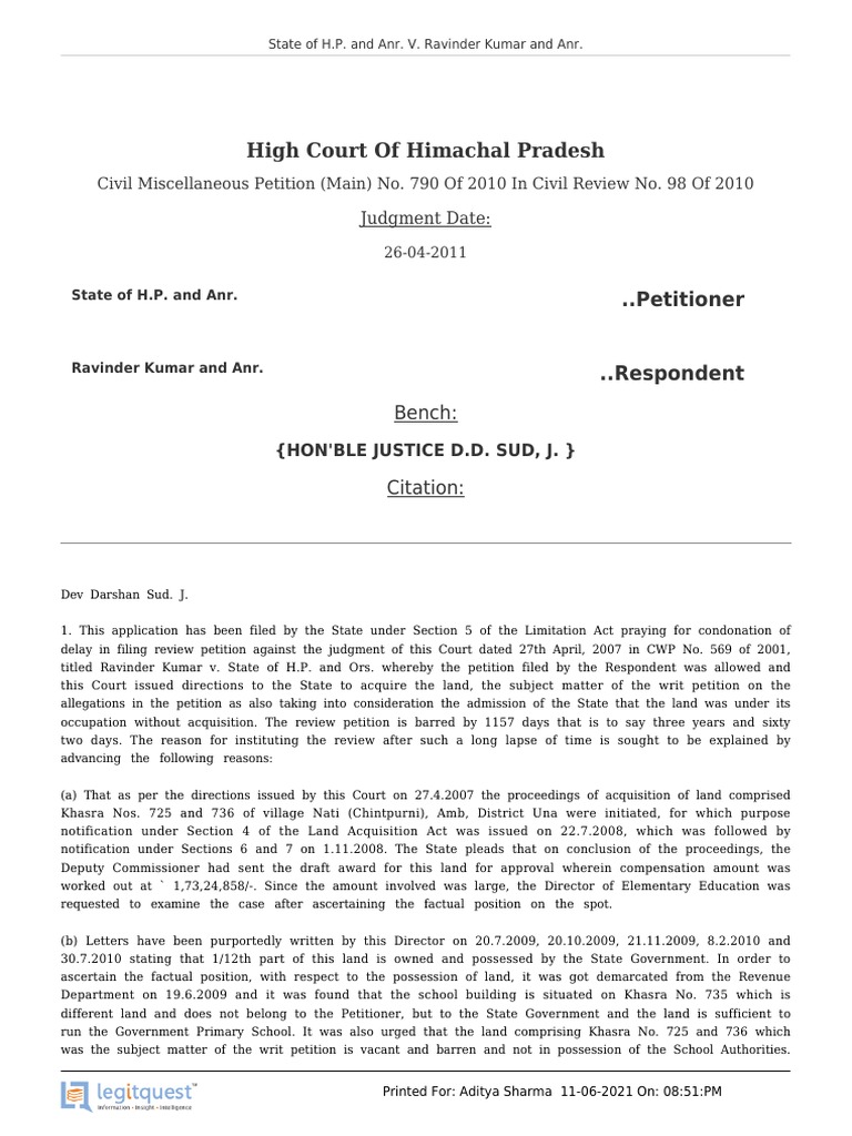 State of HP and Anr V Ravinder Kumar and Anr | PDF | Judgment (Law ...