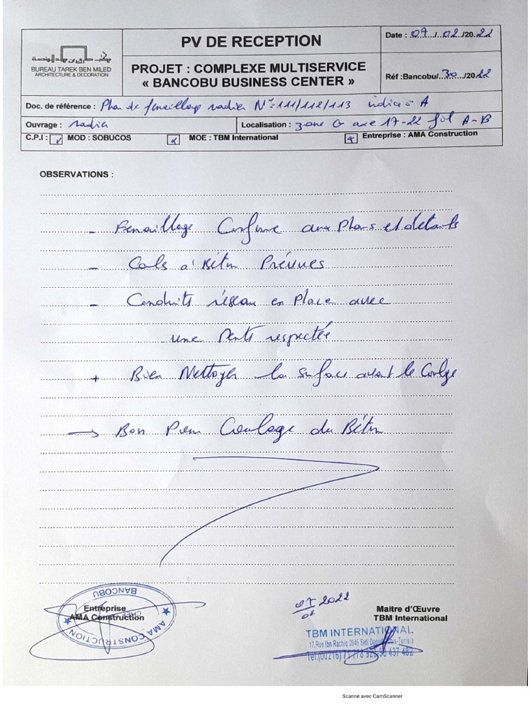 Pv De Réception Ferraillage Radier Zone G Axe 17 22 Fil A B Pdf