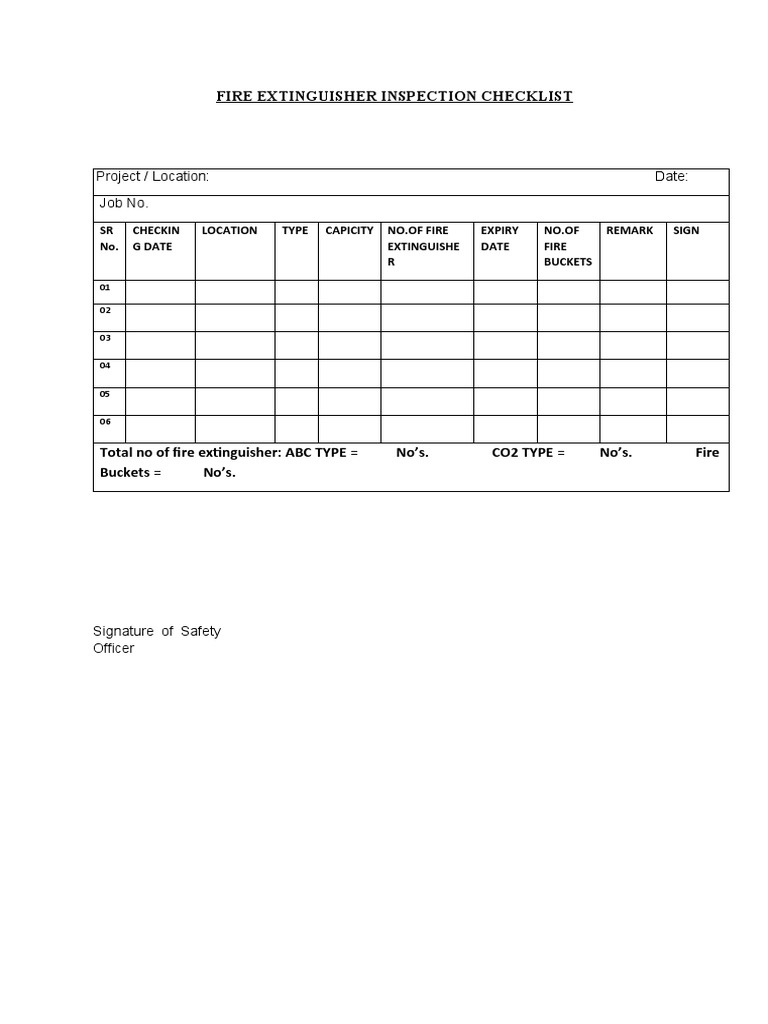 Fire Extinguisher Checklist PDF