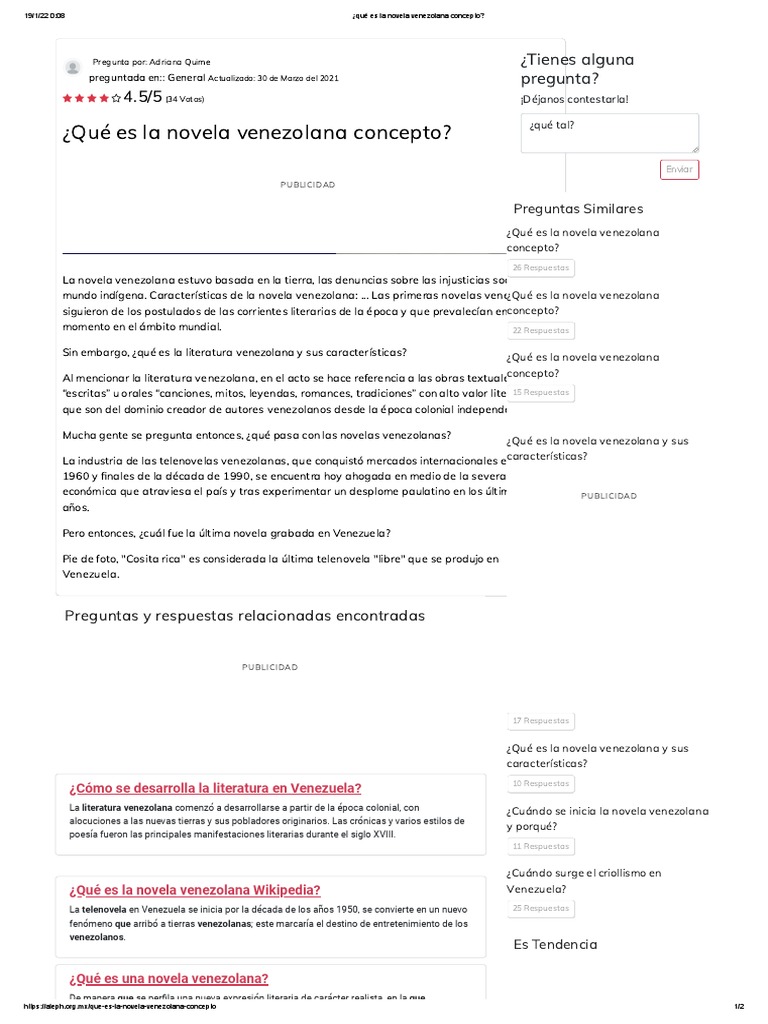 ¿Qué Es La Novela Venezolana Concepto PDF Venezuela Novelas