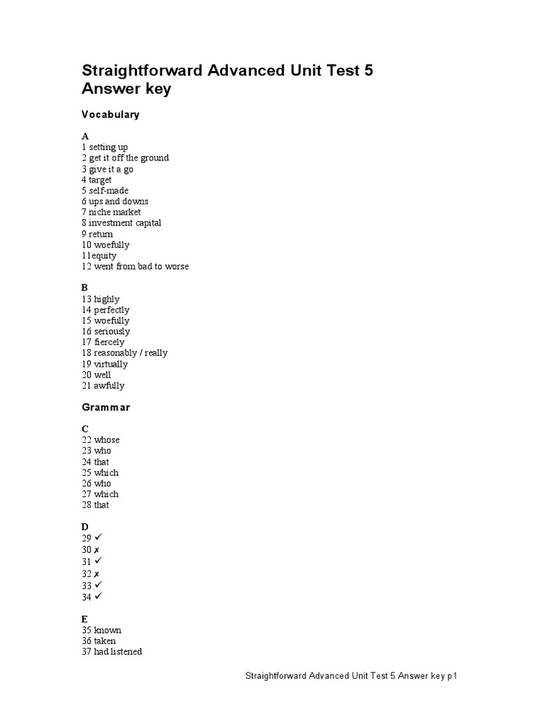 Unit Test 5 Answer Key | PDF | Career & Growth
