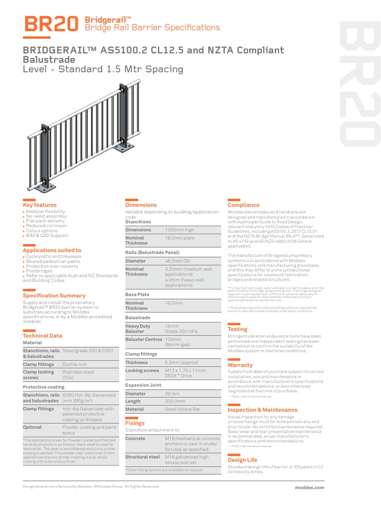 MDX - Specifications Doc - Bridgerail BR20 | PDF | Galvanization | Bridge