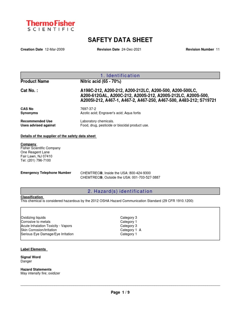 Nitric Acid MSDS PDF Combustion Dangerous Goods