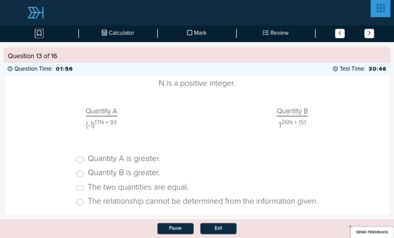 N Is A Positive Integer.: Quantity A Quantity B | PDF