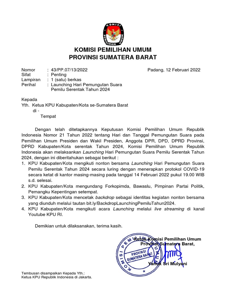 Surat Ke Kpu Kab Kota | PDF | Politik | Hukum