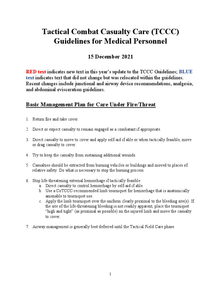 TCCC Guidelines for Combat Medical Care | PDF | Burn | Shock (Circulatory)