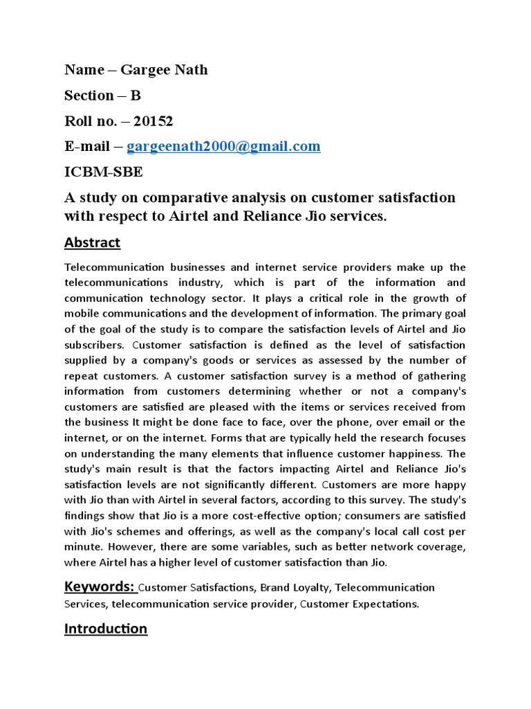 A Study On Comparative Analysis On Customer Satisfaction With Respect ...