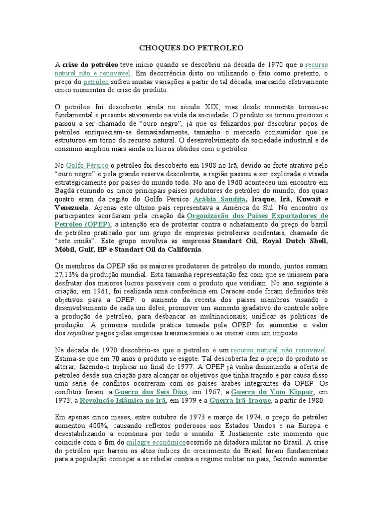 Choques Do Petroleo PDF Petróleo Opec