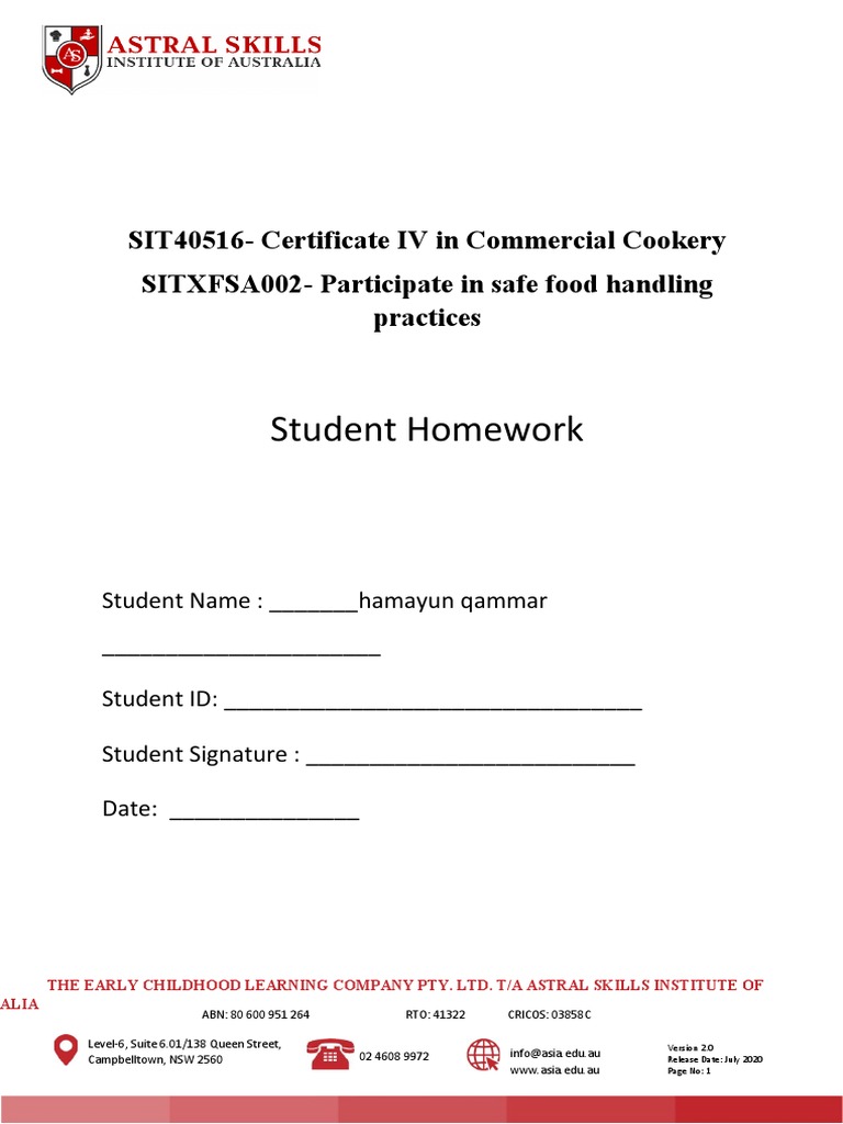 V2 - SITXFSA002 Participate in Safe Food Handling Practices Student ...