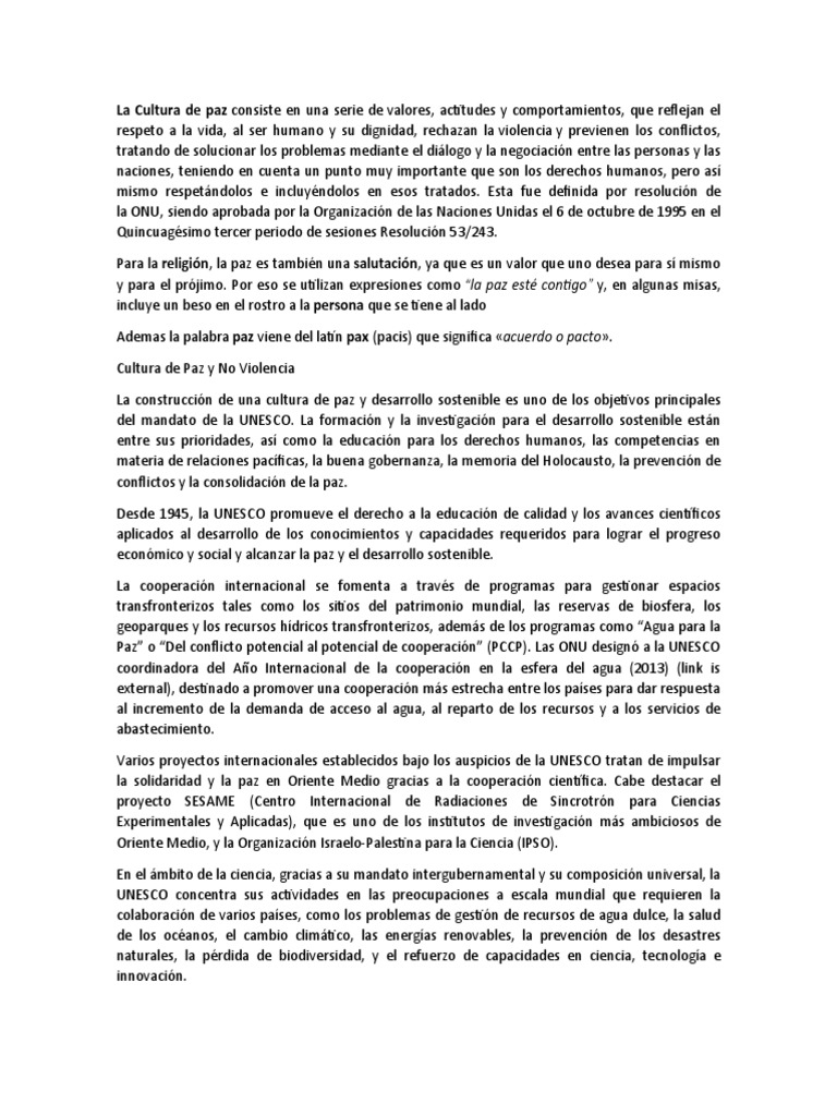 Cultura de Paz: Valores y Educación | PDF | Paz | Violencia