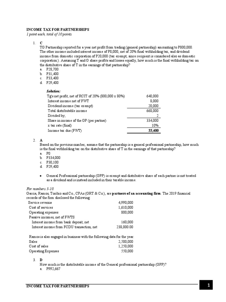 Income Tax Computation for Partnerships | PDF | Net Income | Taxes