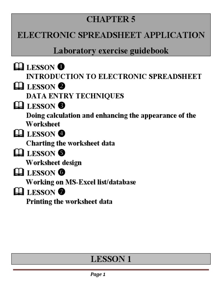 Electronic Spreadsheet Application Laboratory Exercise Guidebook PDF