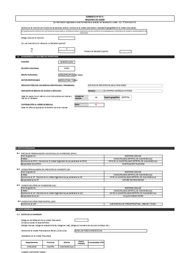 Formato 7C para Registro de IOARR | PDF | Infraestructura | Riego