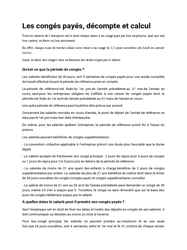 Congés payés : droits et calculs | PDF | Congé annuel | Business