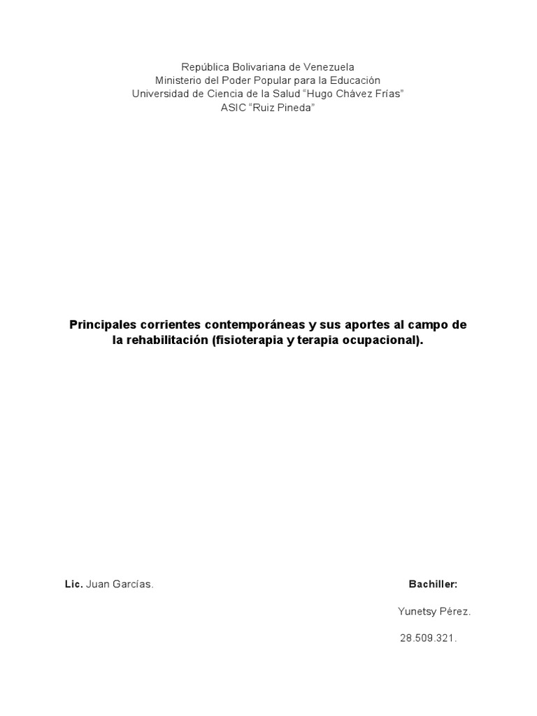 Principales Corrientes Contemporáneas y Sus Aportes Al Campo de La  Rehabilitación (Fisioterapia y Terapia Ocupacional) ., PDF, Sicología