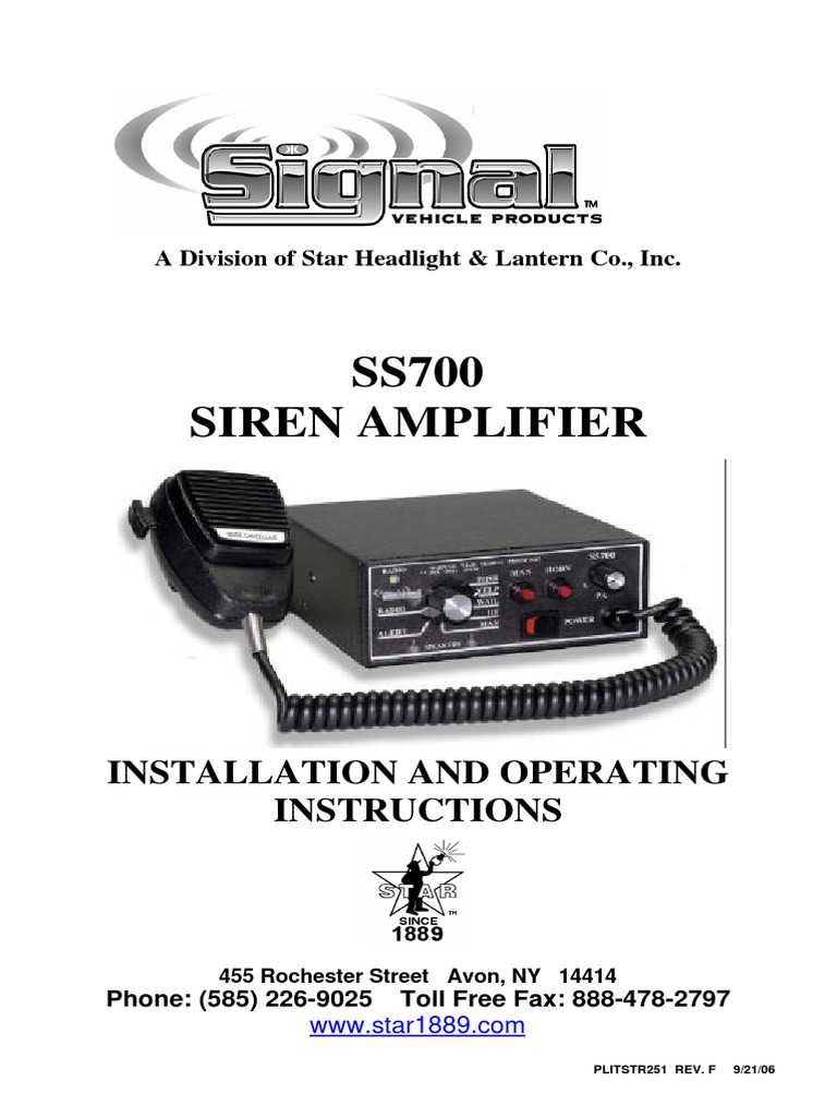 SS700 Siren Amplifier: Installation and Operating Instructions | PDF ...