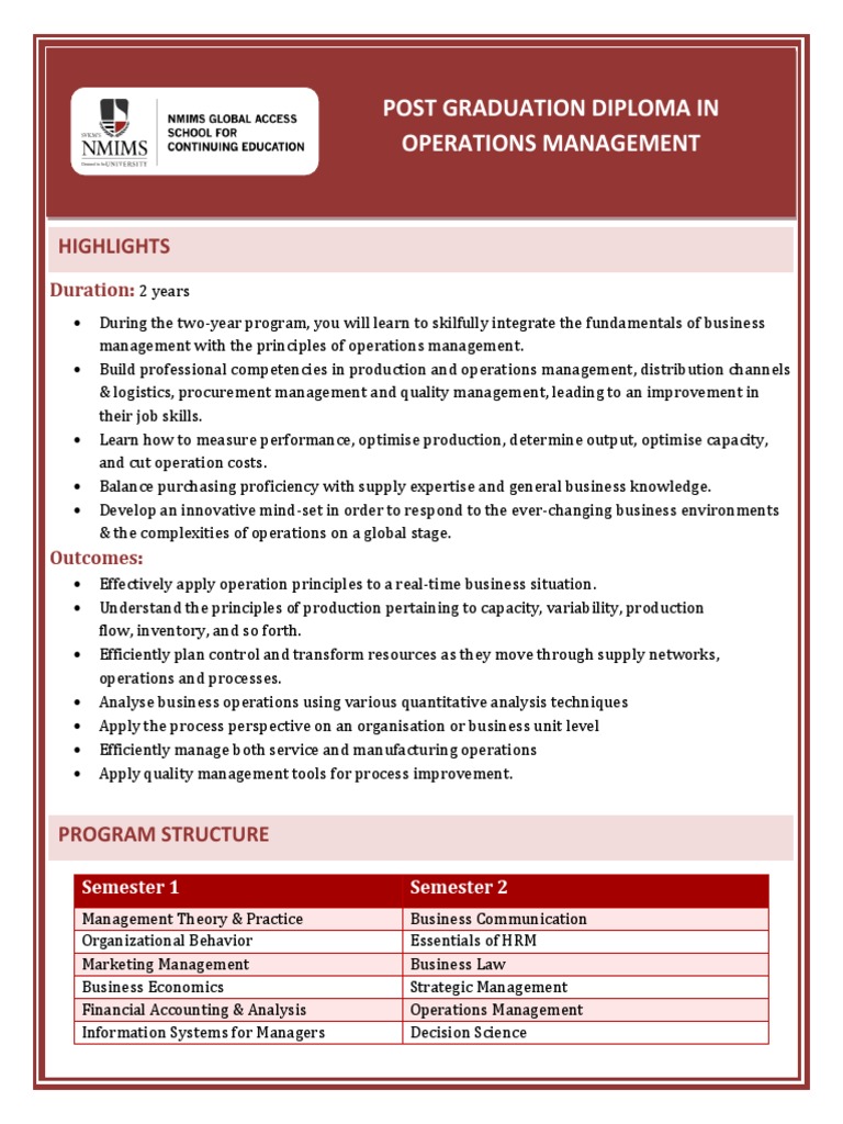 Postgraduate Diploma in Operations Management | PDF | Operations ...