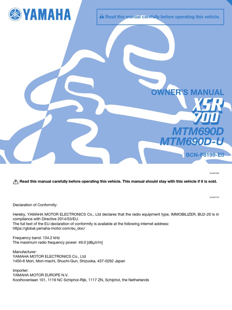 XSR700 Manual | PDF | Motorcycle | Anti Lock Braking System
