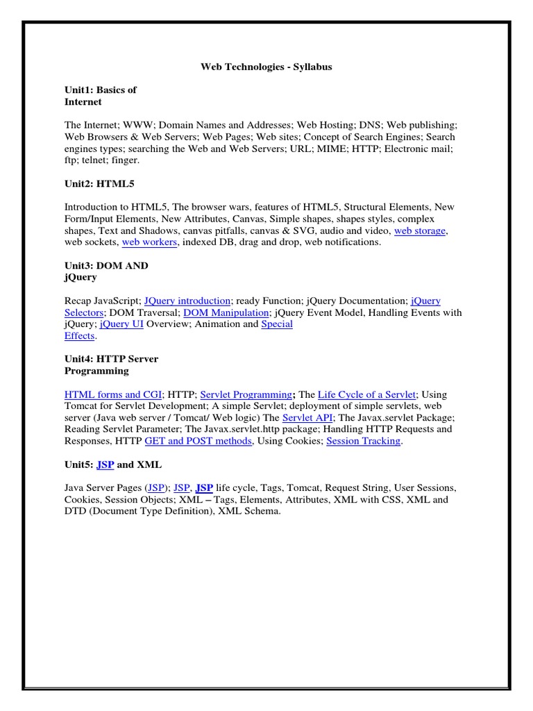 Overview of Web Technologies Syllabus | PDF | World Wide Web | Internet ...