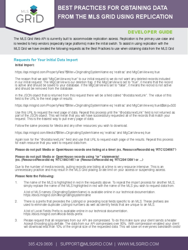 MLS Grid - Best Practices June 2019 | PDF | Databases | Internet & Web