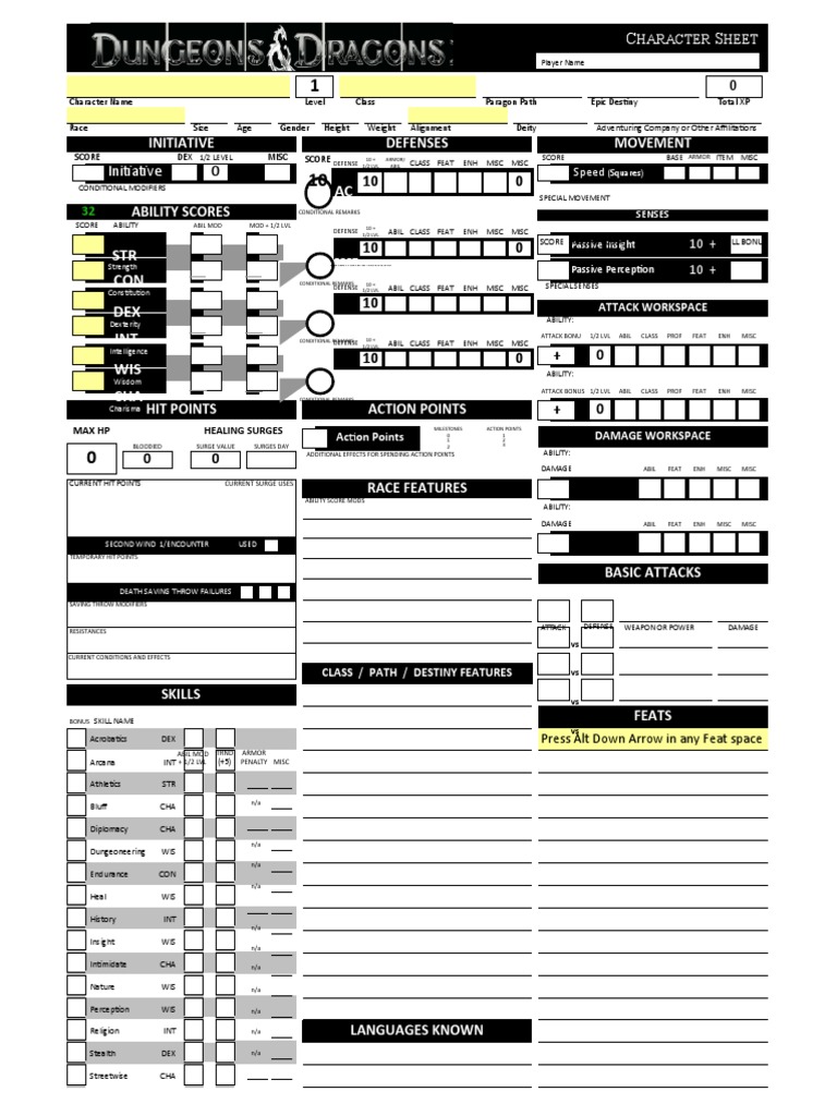 Comprehensive Character Sheet Template | PDF | Dungeons & Dragons ...