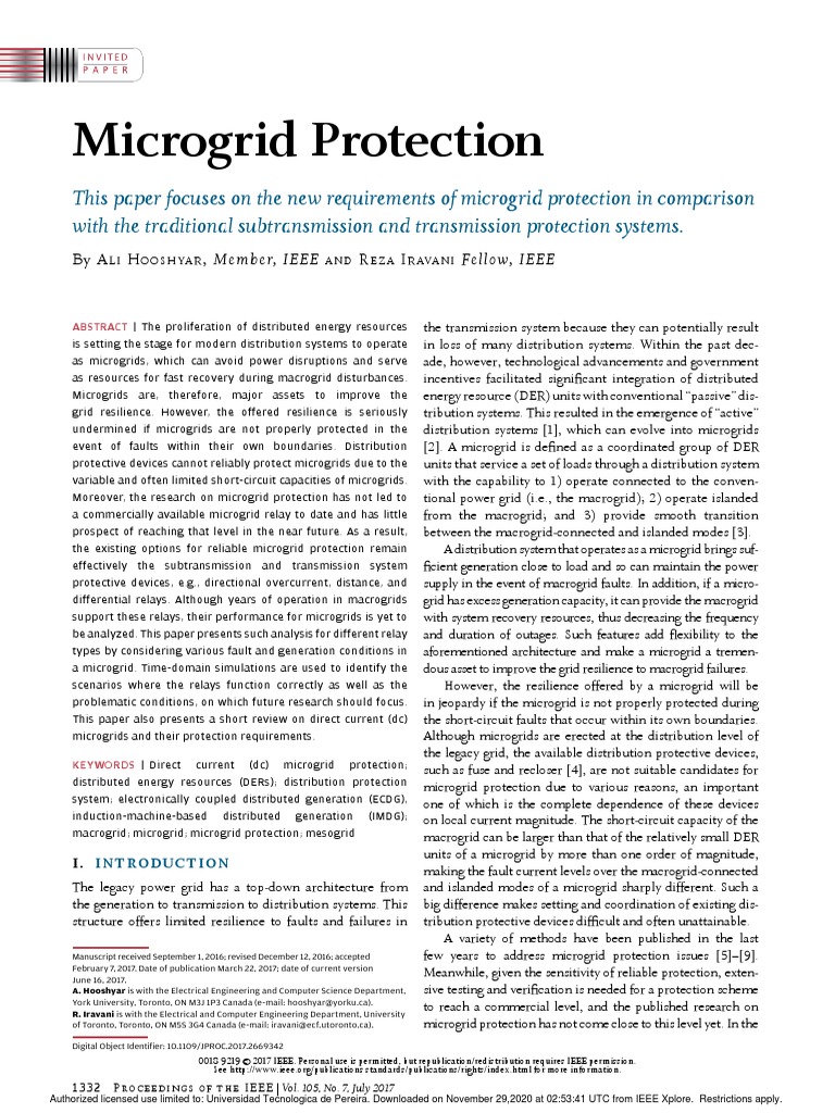 Microgrid Protection Pdf Distributed Generation Electrical Grid