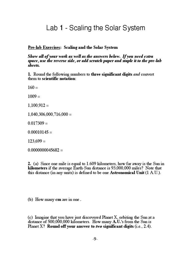 Lab 1 - Solar System Scaling | PDF | Solar System | Astronomical Unit