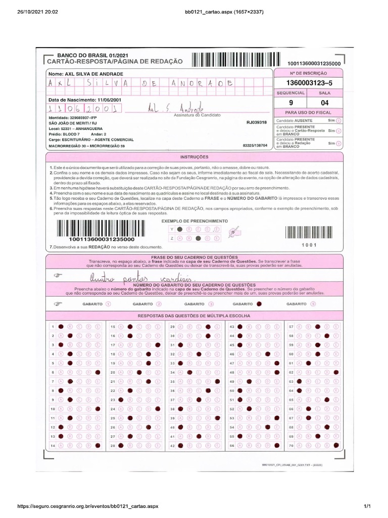 Cartão Resposta BB | PDF