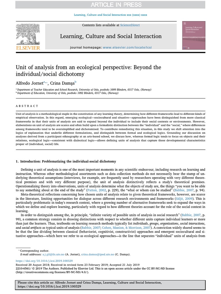 Learning, Culture and Social Interaction Alfredo Crina Damşa