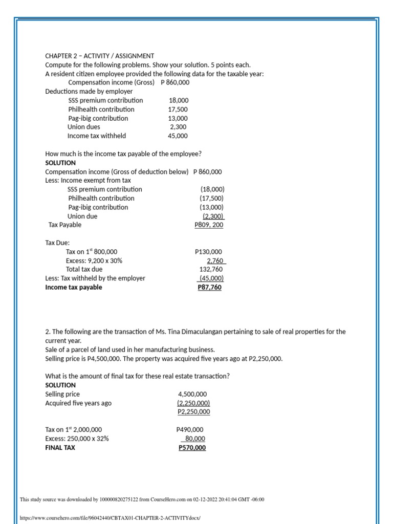 Cbtax01 Chapter 2 Activity | PDF | Taxes | Income Tax