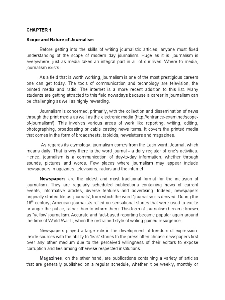 Scope And Nature Of Journalism Magazines Pdf Journalism Newspapers