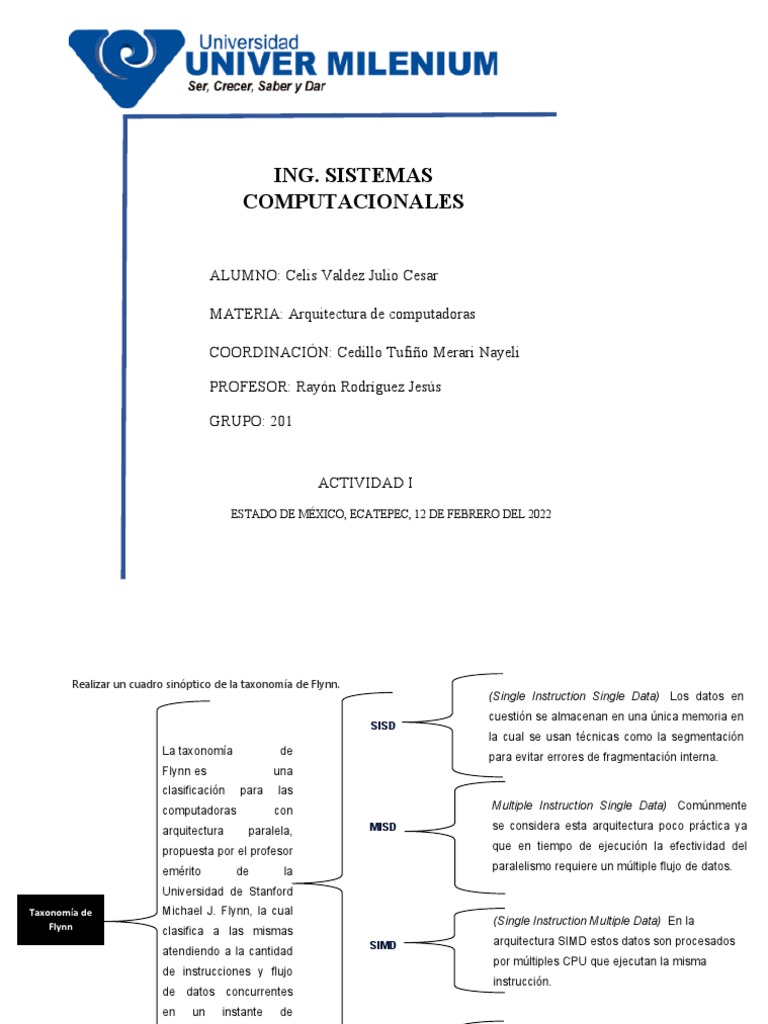 Realizar Un Cuadro Sinóptico de La Taxonomía de Flynn PDF Unidad
