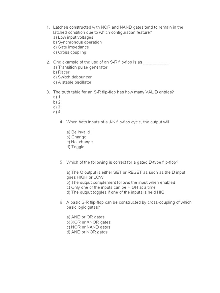 MCQFlip Flop PDF Electricity Electronic Circuits