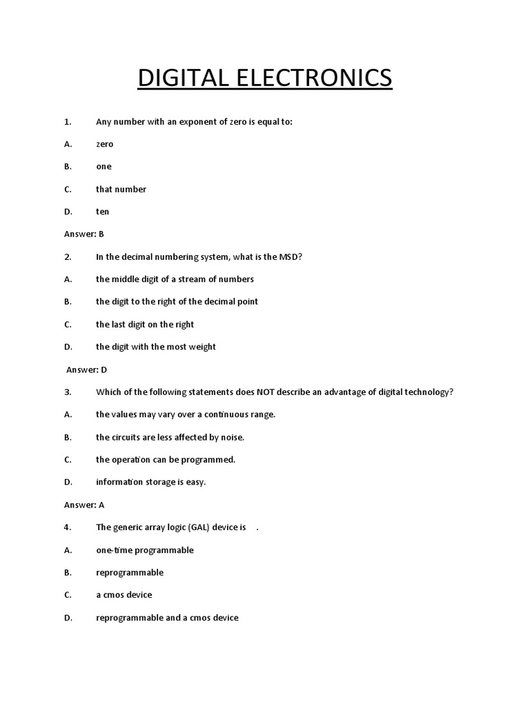 Digital Electronics (MCQ) PART1 PDF Logic Gate Electronic Circuits