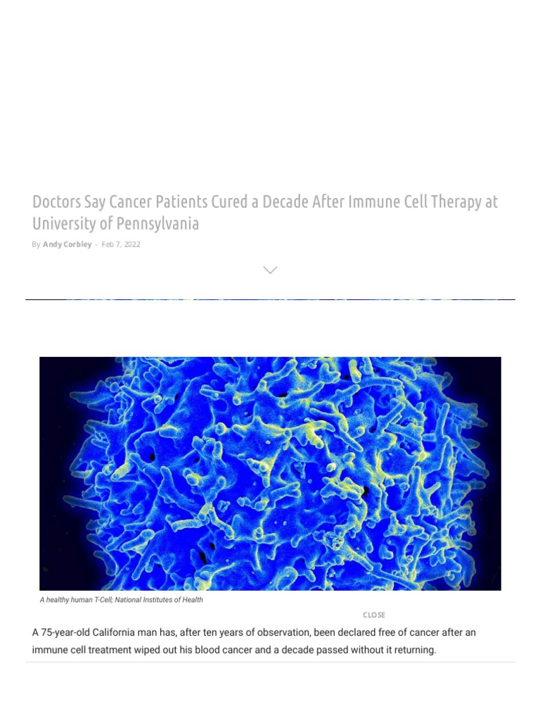 CAR-T Cell Therapy Cures Cancer Patient | PDF | Immune System | Cancer
