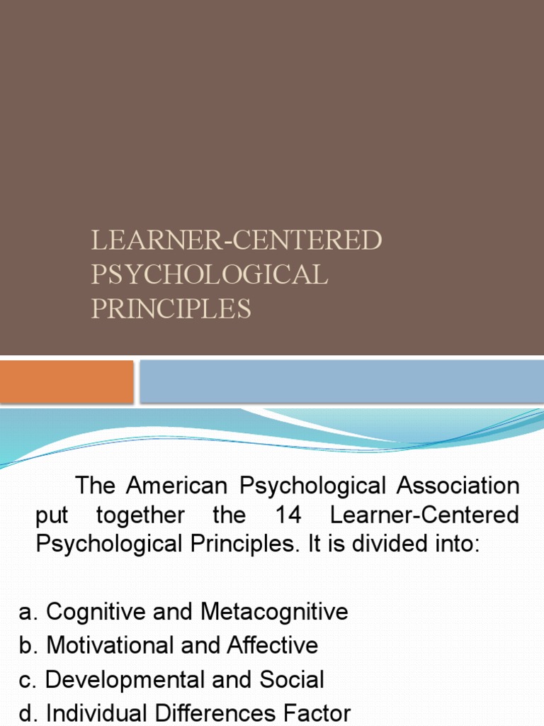 research about learner centered psychological principles pdf