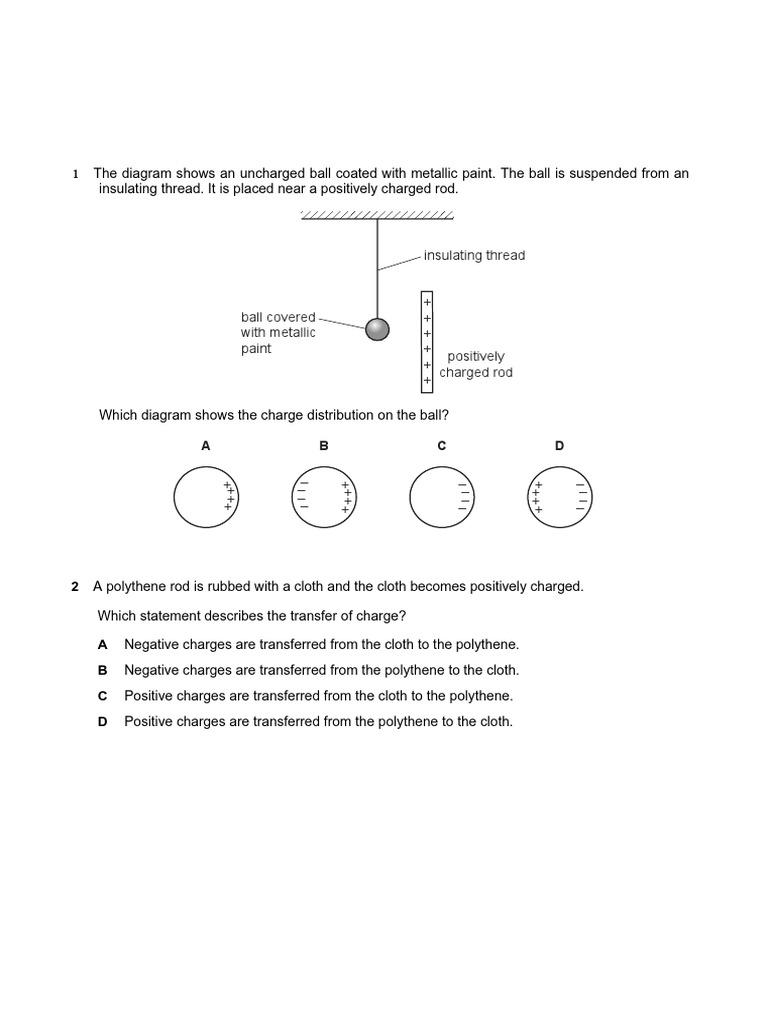 Static Electricity MCQ PDF Electric Charge Electrostatics