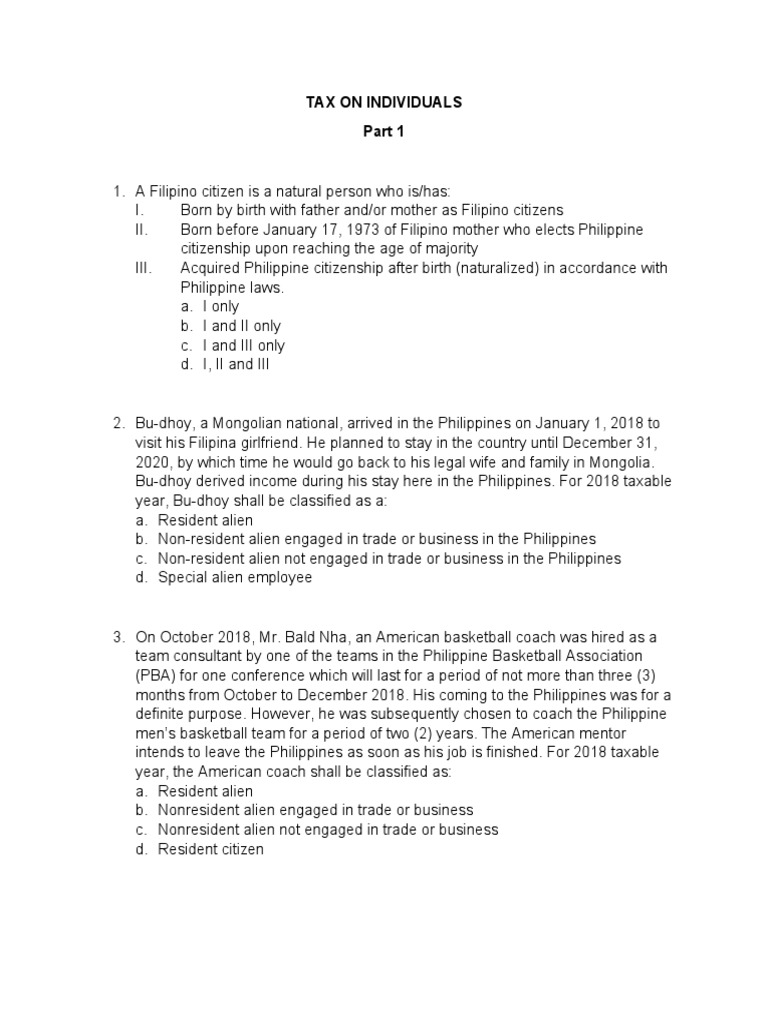 Philippine Individual Tax Classification Guide | PDF | Taxes | Gross Income