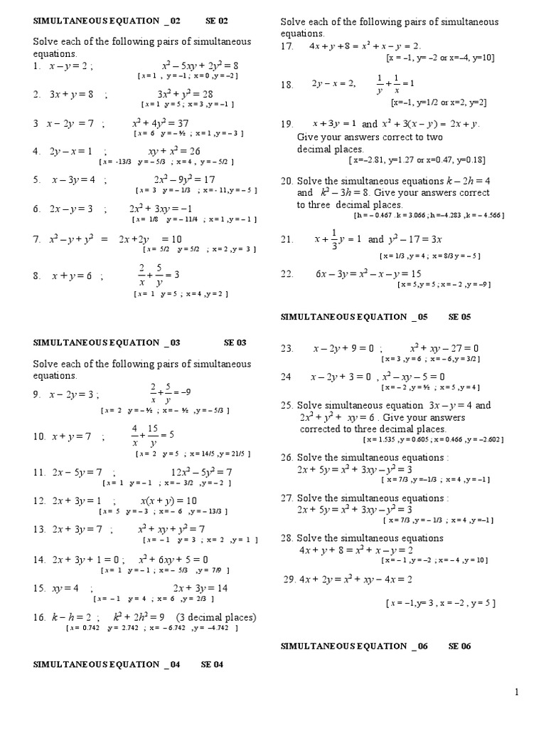 Latihan Simultaneous Equation Pdf Equations Mathematics