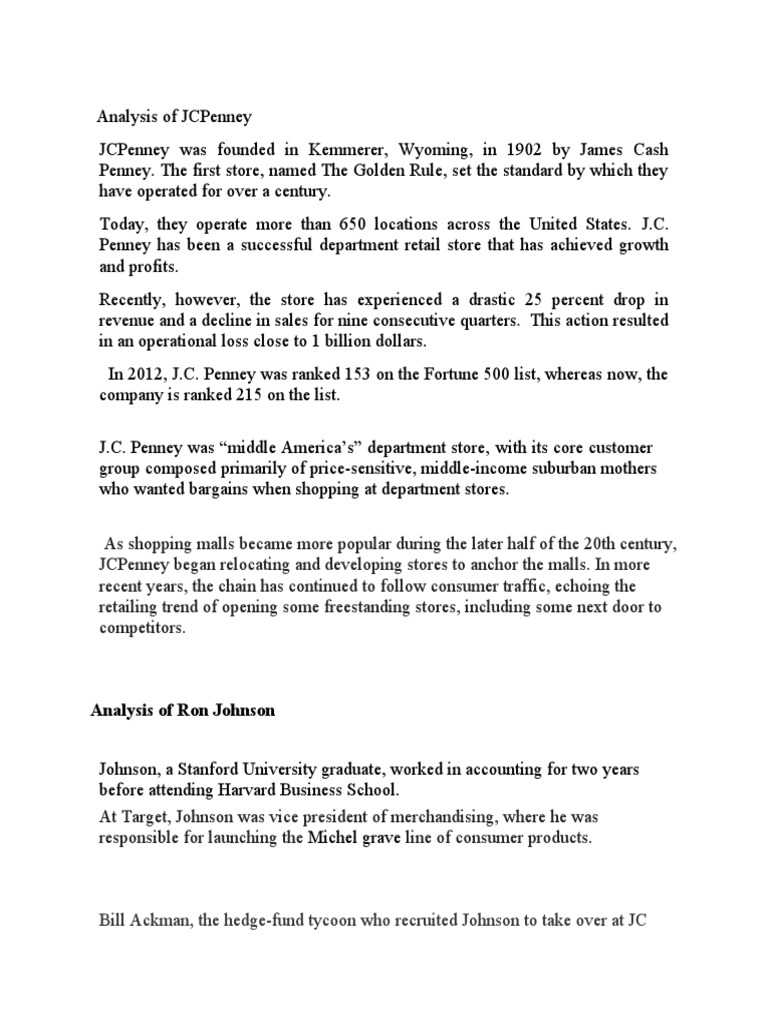 Analysis of JCPenney PDF Retail Retailing