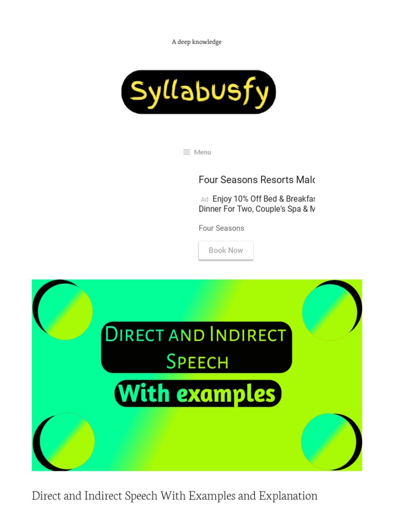 Direct and Indirect Speech With Examples and Explanation | PDF | Verb ...