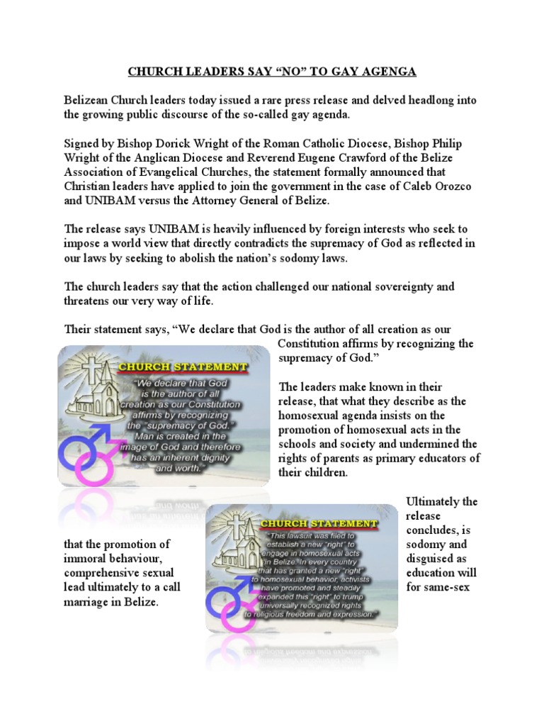 Belize Church Leaders Denouce Gay Agenda PDF Homosexuality Equality Rights image