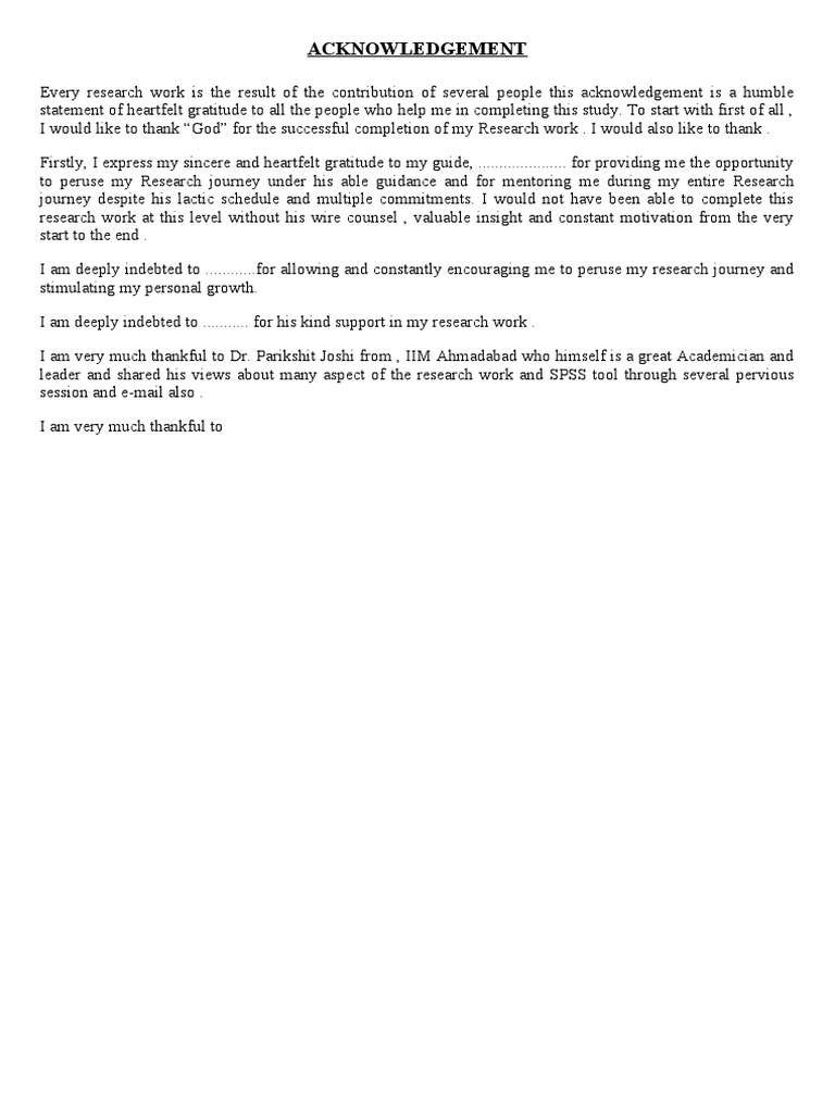 Research Acknowledgement and Gratitude | PDF