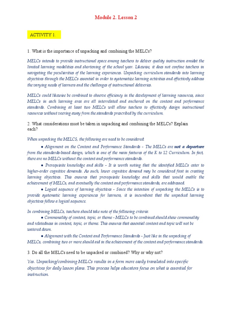 Unpacking MELCs for Effective Instruction | PDF | Curriculum | Learning