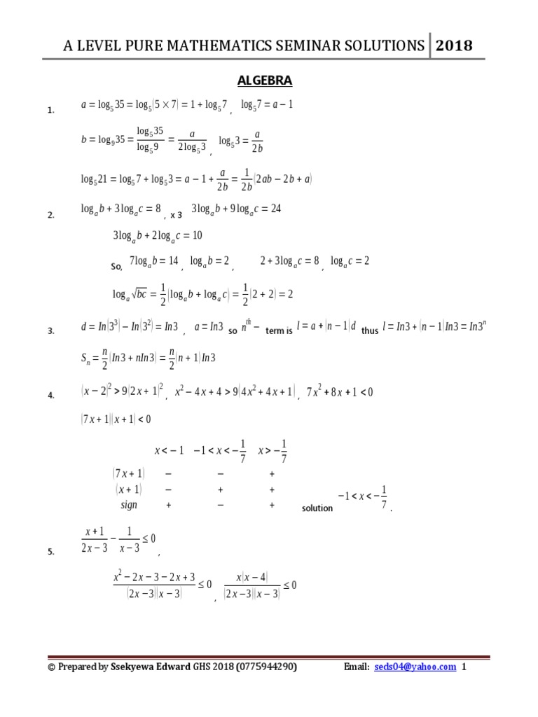 A Level Pure Seminar Solutions 2018 | PDF | Elementary Mathematics ...