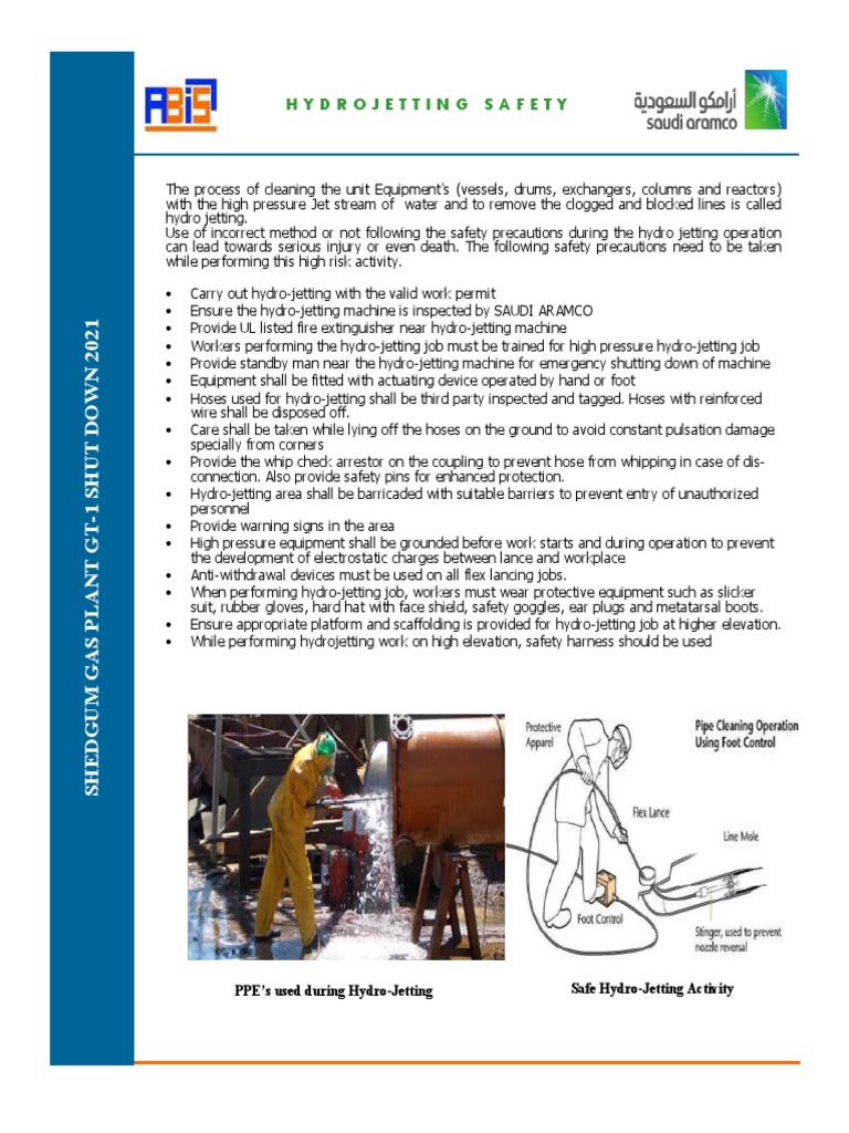 Hydrojetting Safety Safe HydroJetting Activity PPE's Used During