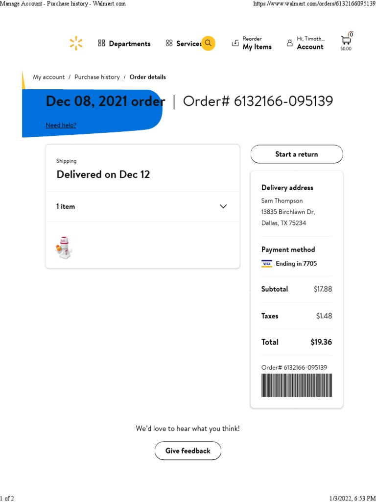 Manage Account - Purchase History - Walmart - Com 4 | PDF