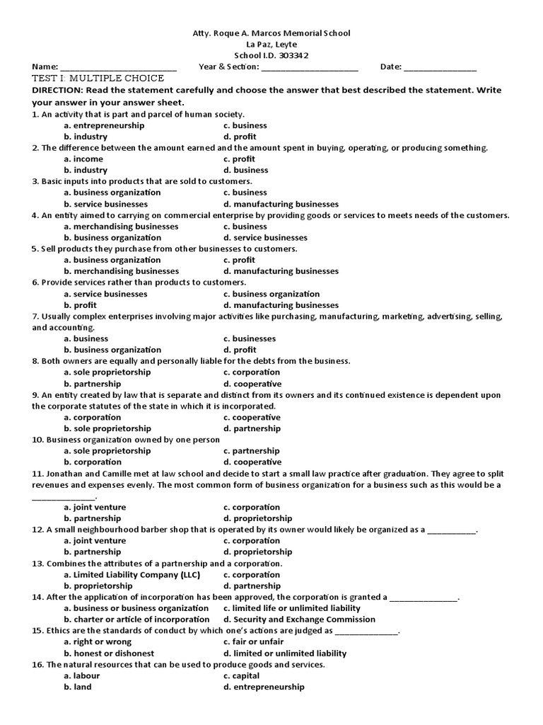 DIRECTION Read The Statement Carefully and Choose The Answer That Best