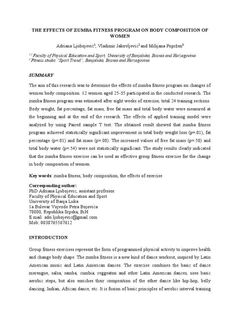 The Effects of Zumba Fitness Program On Body Composition of Women PDF