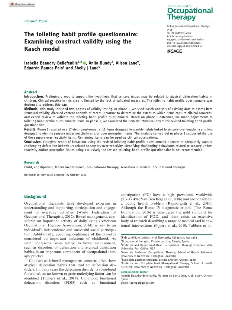 The Toileting Habit Profile Questionnaire PDF Validity (Statistics